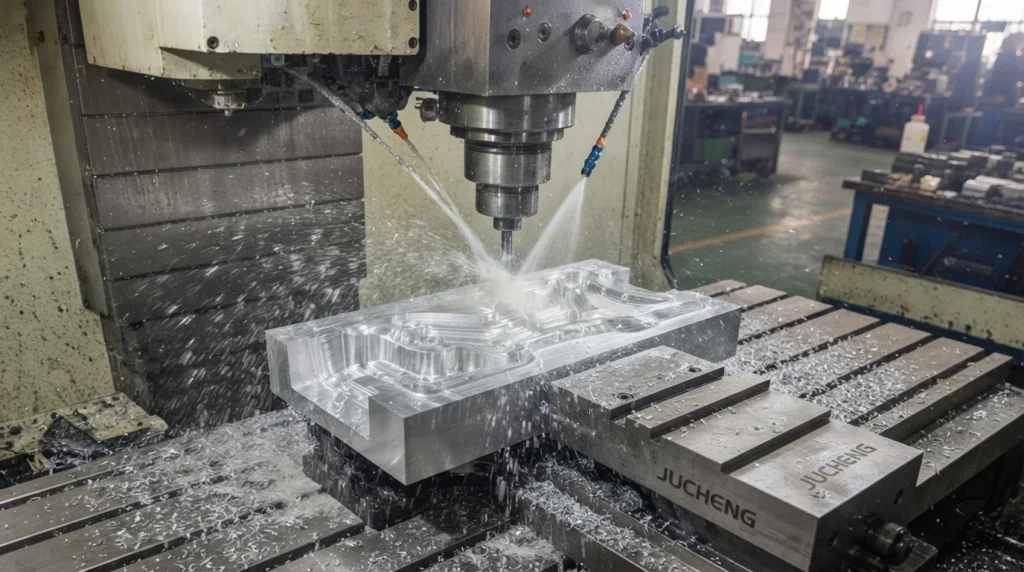 Milling aluminum mold core halves